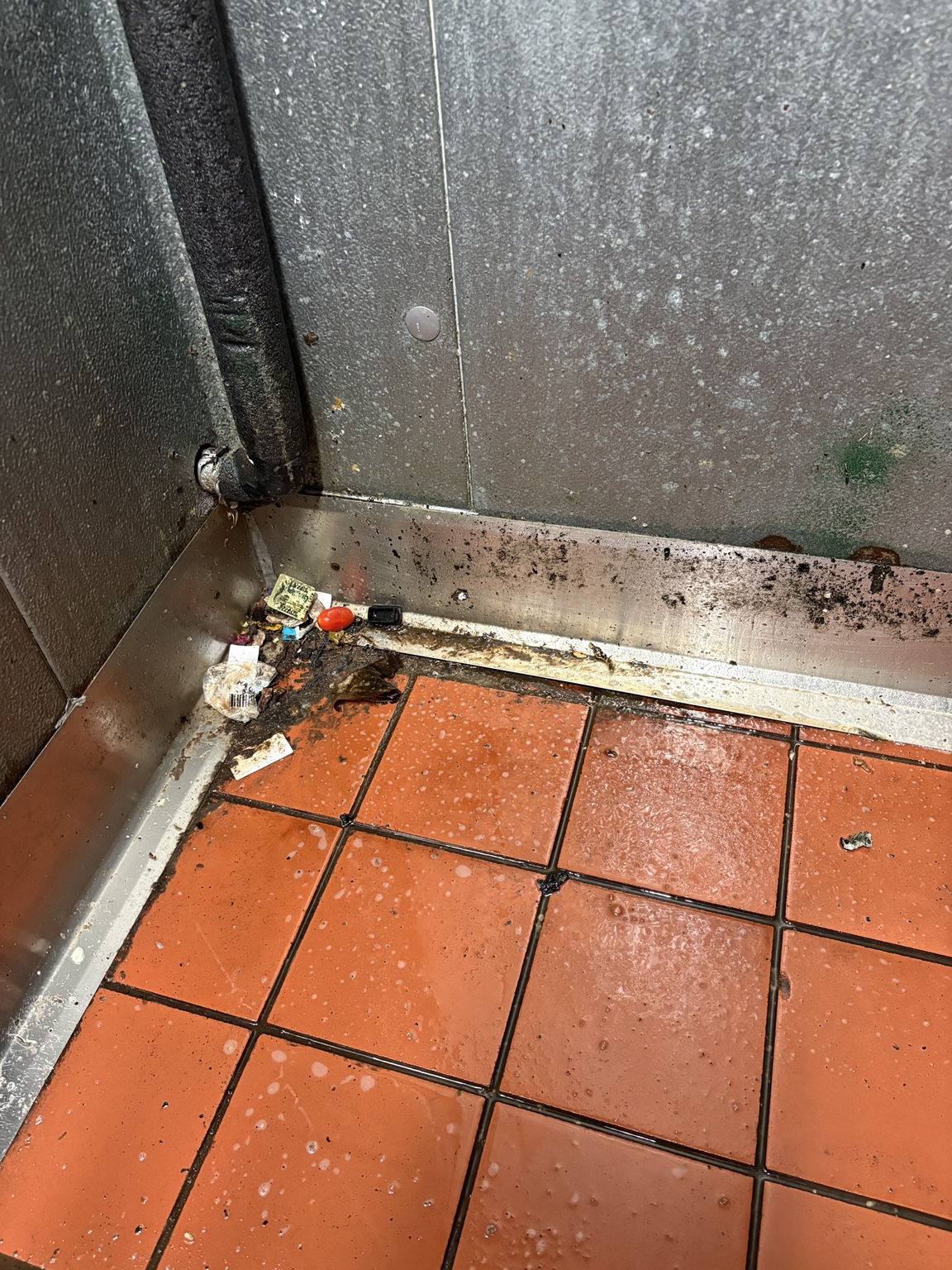 Before commercial tile and stainless corner detail cleaning